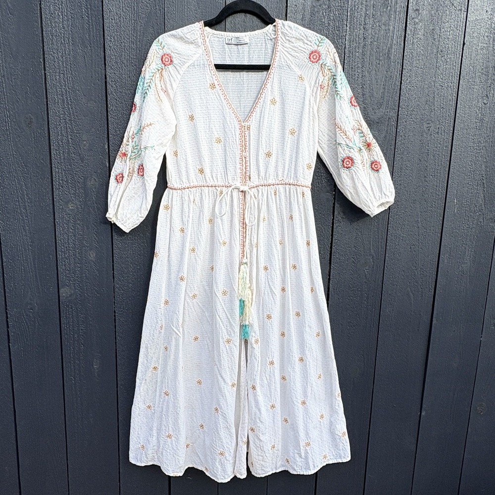 Zara Boho Embroidered Floral Sheer Midi Dress XS Resort Coastal Beachy 5107051